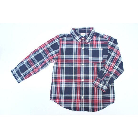 Gymboree Boys Plaid Shirt Sz 3T Button Down Long Sleeve Navy Blue Red White NEW - Picture 1 of 5